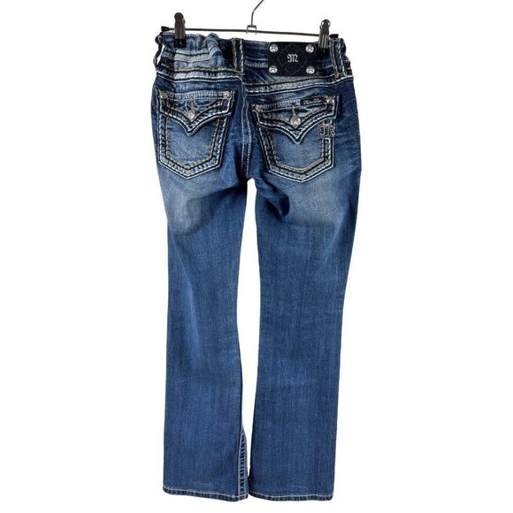 Miss Me Signature Boot Cut Bling Flap Pocket Medium Wash Jeans 27x29.5 *ALTERED* - Picture 5 of 16